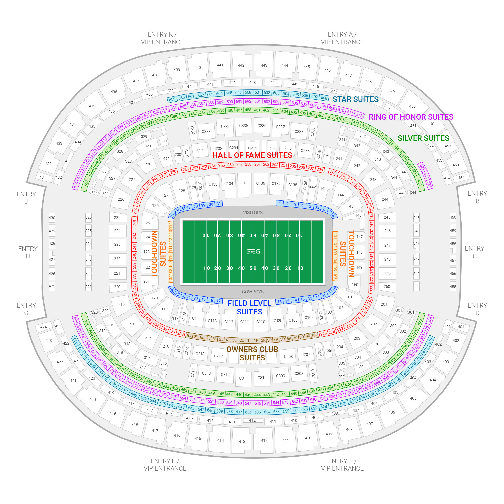 AT&T Stadium / Dallas Cowboys Suite Map and Seating Chart