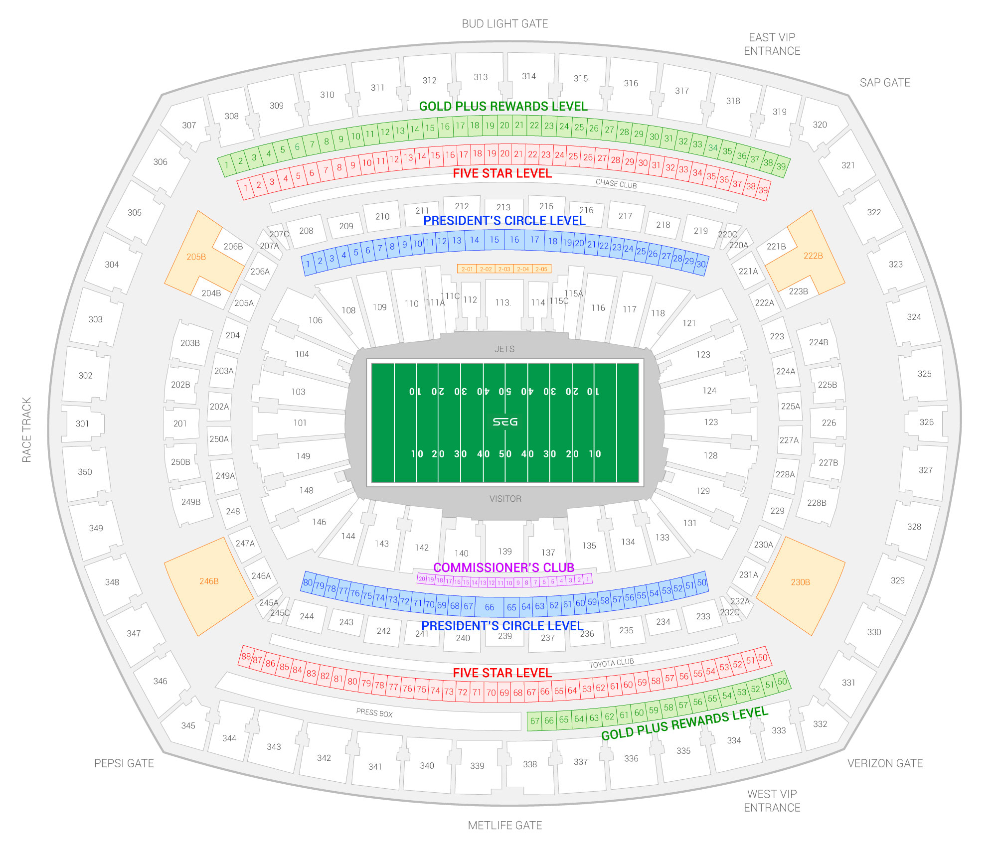 MetLife Stadium / New York Jets Suite Map and Seating Chart