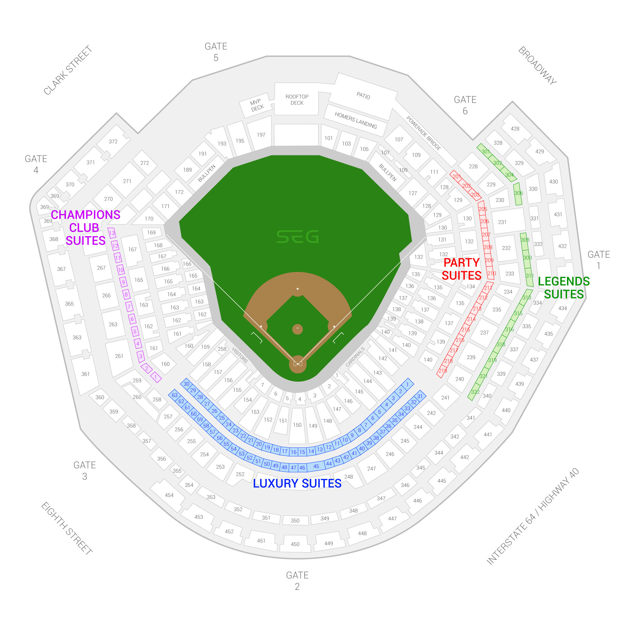 Busch Stadium / St. Louis Cardinals Suite Map and Seating Chart
