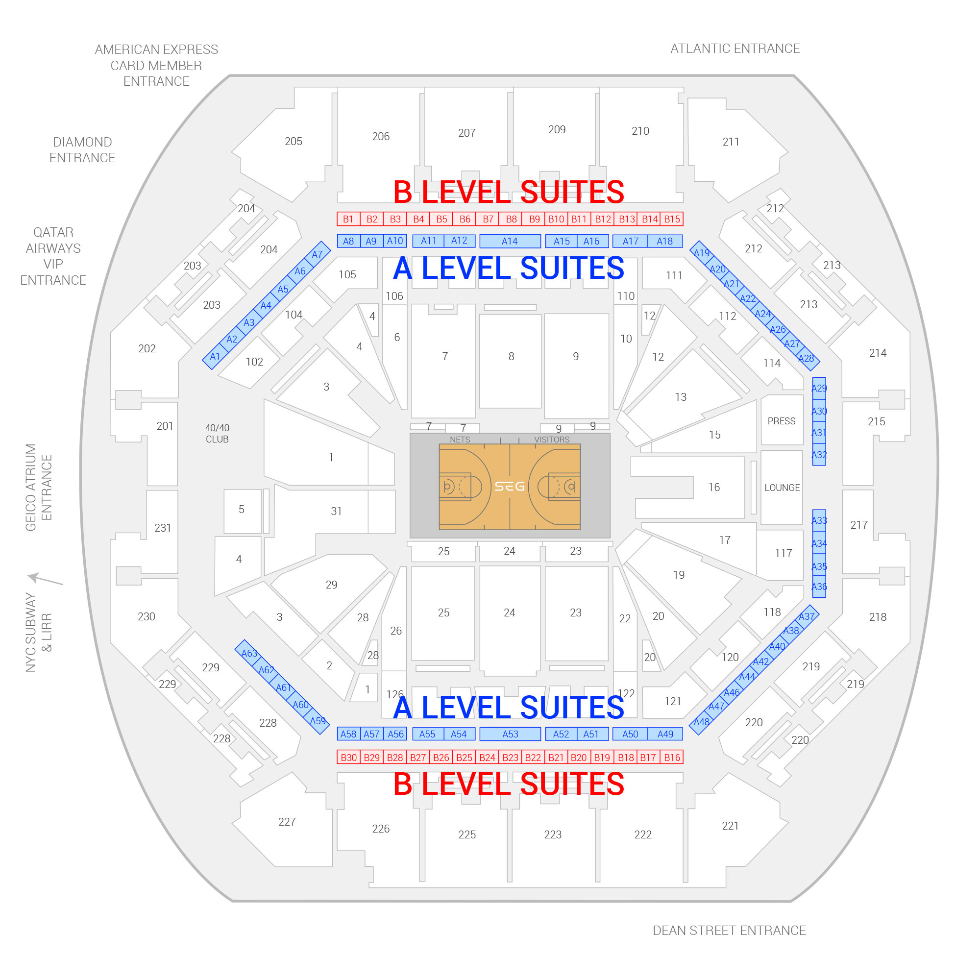 Barclays Center / Brooklyn Nets Suite Map and Seating Chart