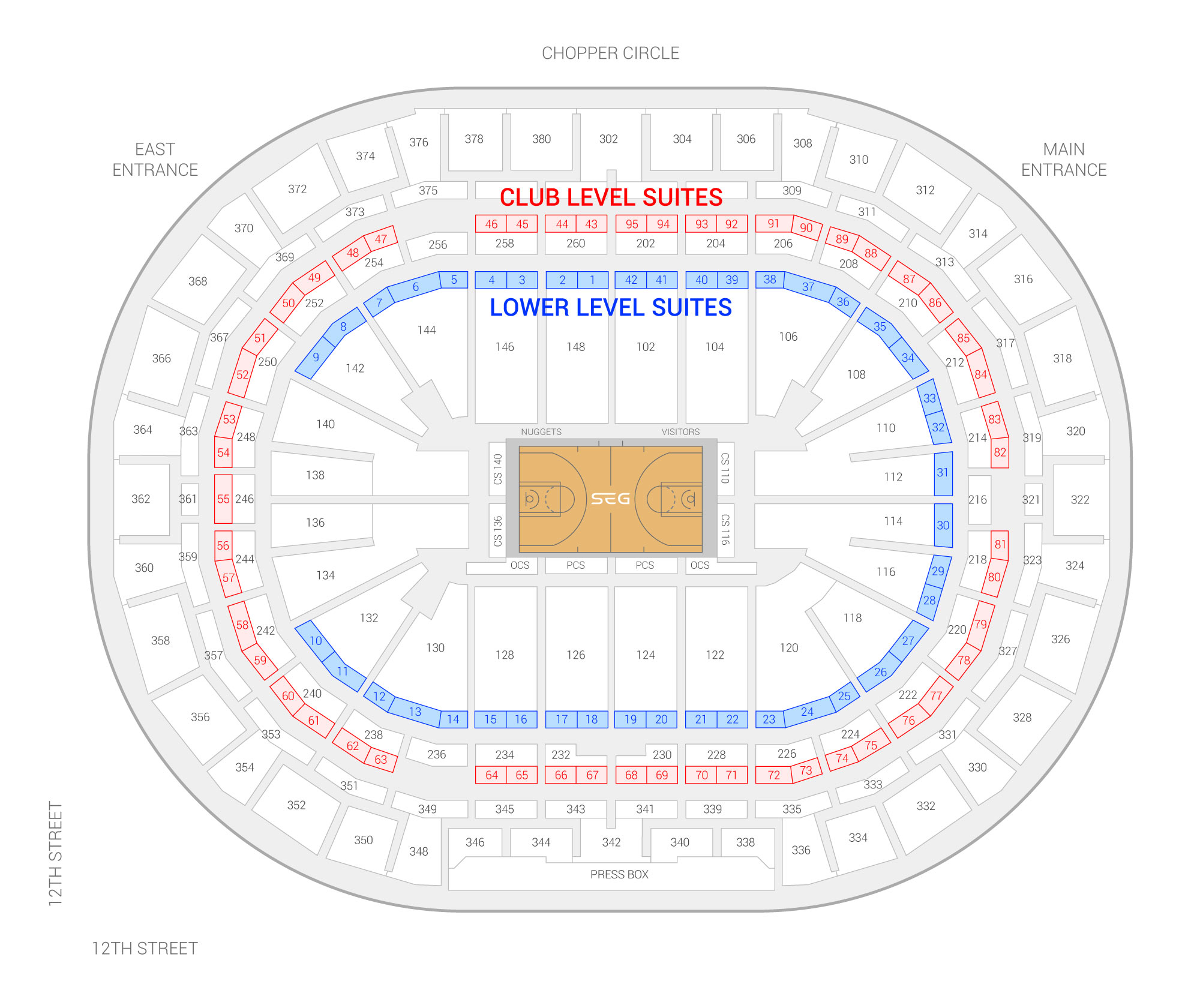 Ball Arena / Denver Nuggets Suite Map and Seating Chart