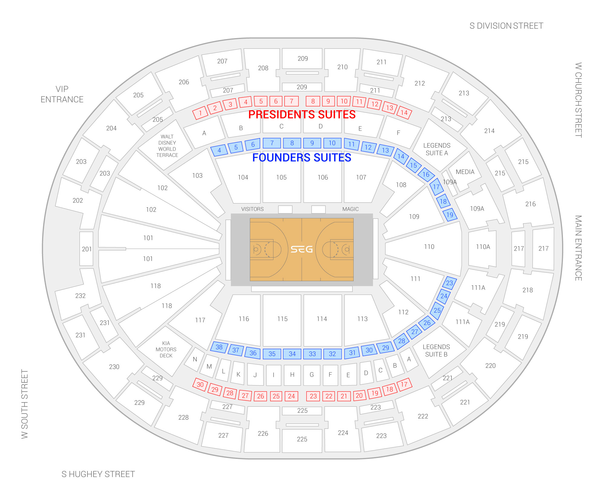 Amway Center / Orlando Magic Suite Map and Seating Chart