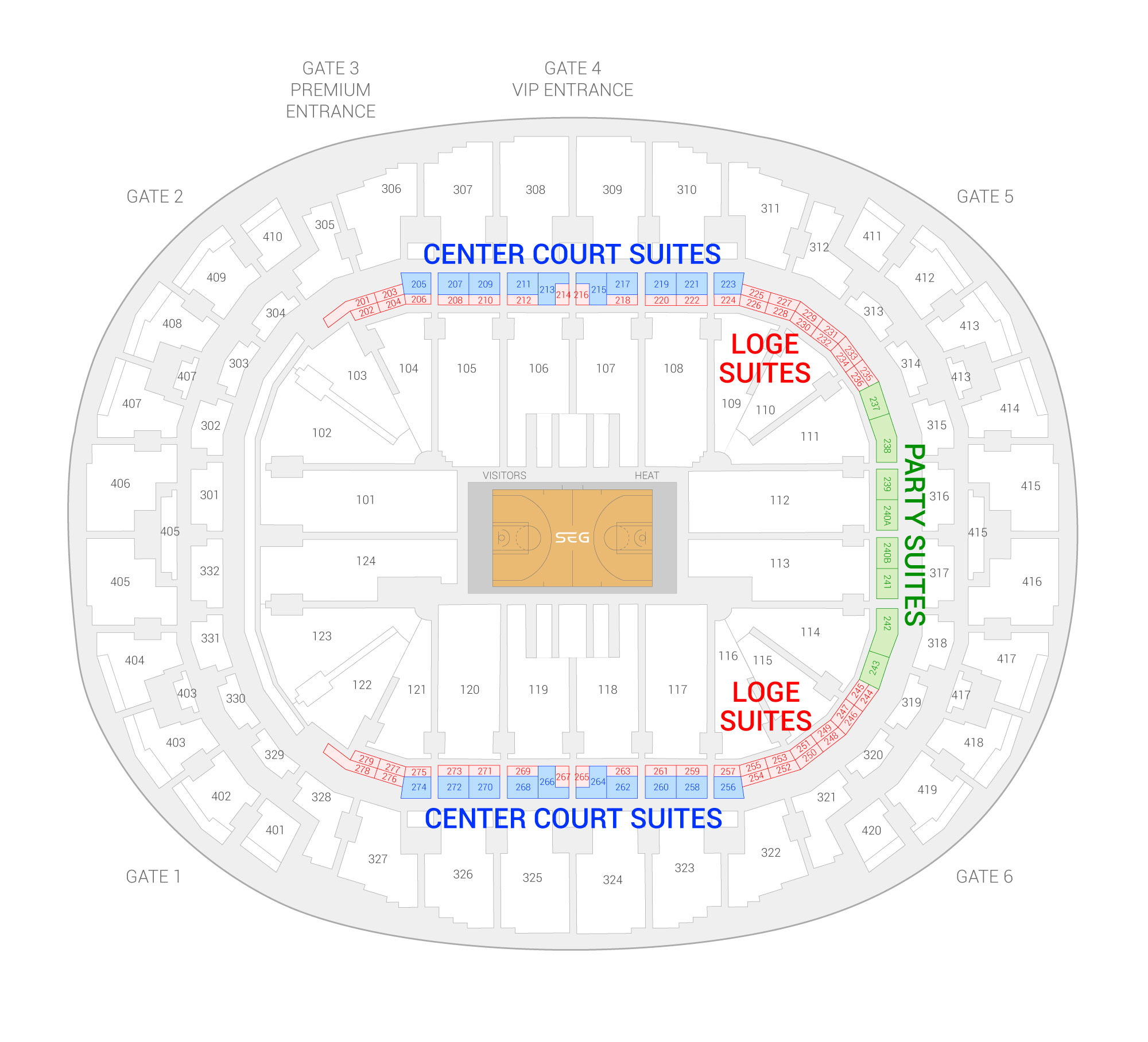 Kaseya Center (Formerly FTX Arena) / Miami Heat Suite Map and Seating Chart