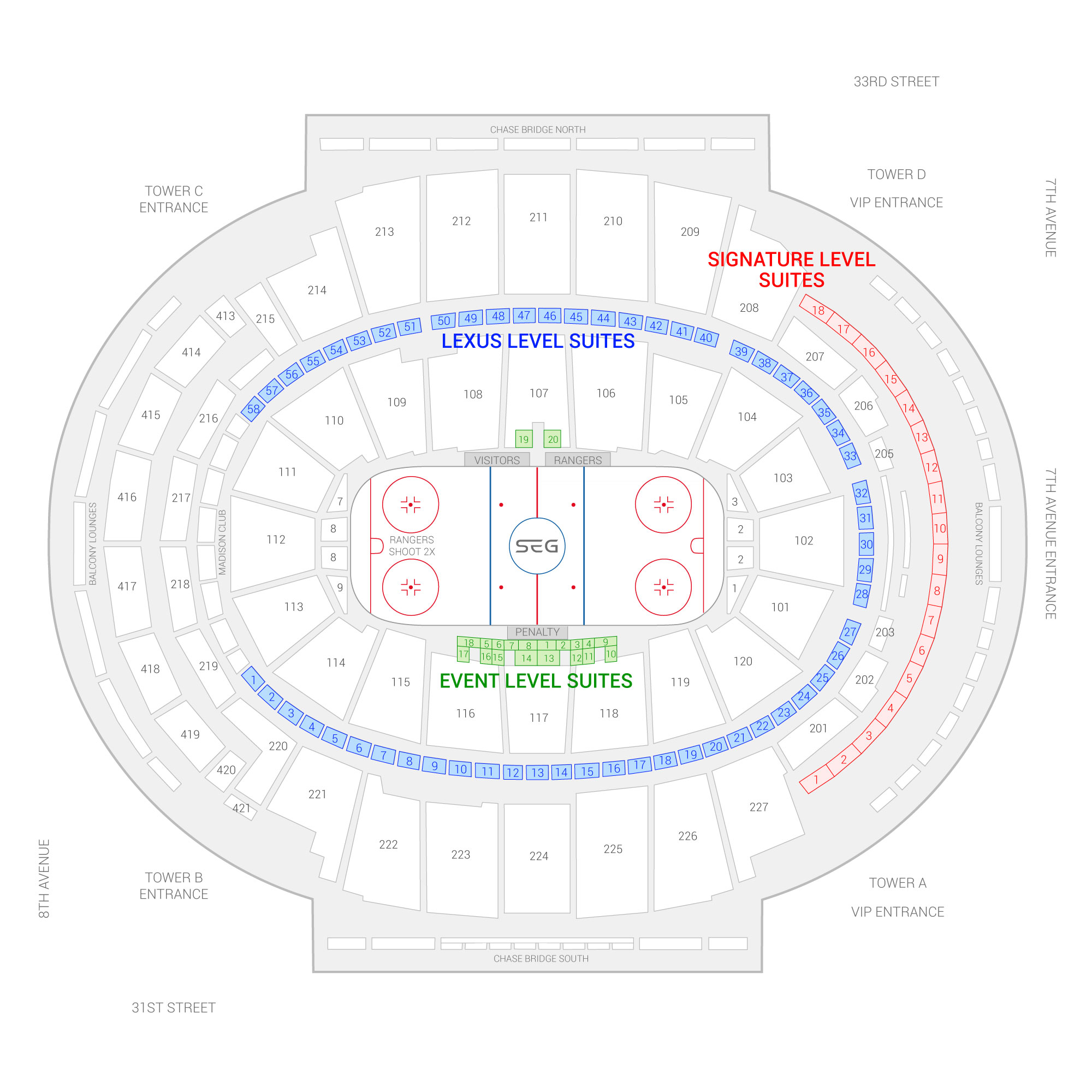 Madison Square Garden / New York Rangers Suite Map and Seating Chart