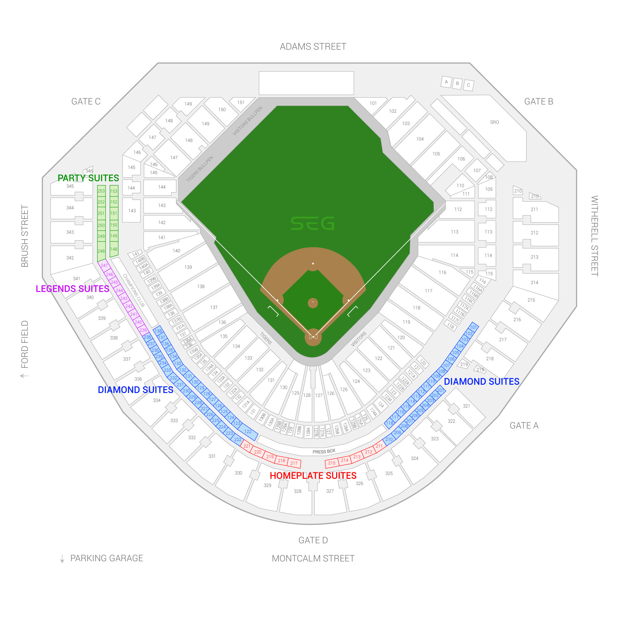 Comerica Park / Detroit Tigers Suite Map and Seating Chart