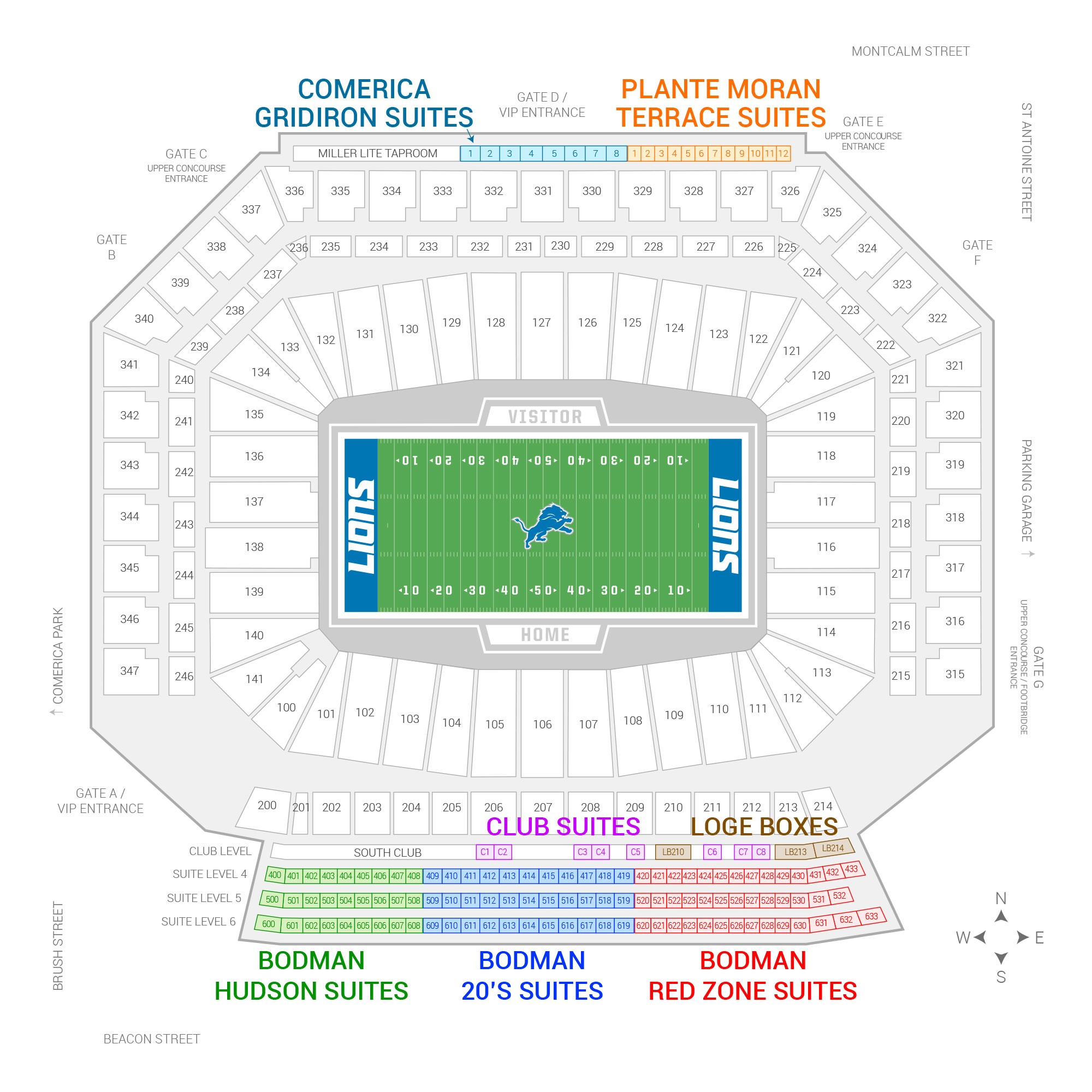 Ford Field / Detroit Lions Suite Map and Seating Chart