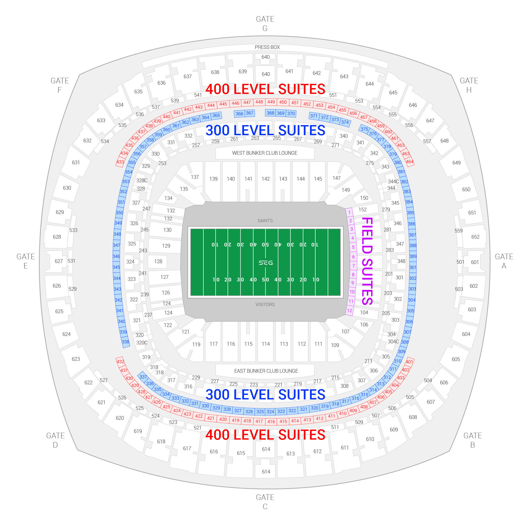 Caesars Superdome / New Orleans Saints Suite Map and Seating Chart