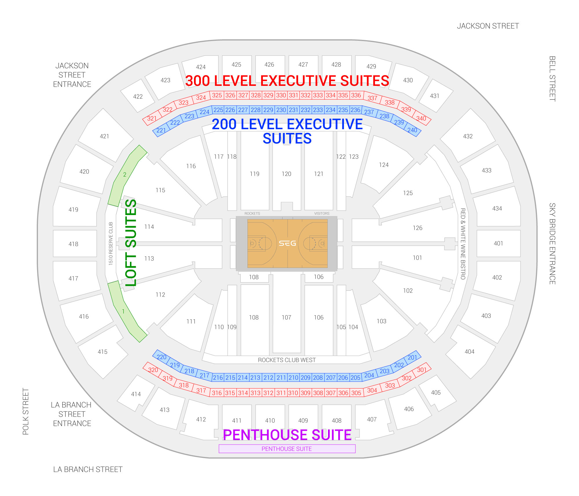 Toyota Center / Houston Rockets Suite Map and Seating Chart