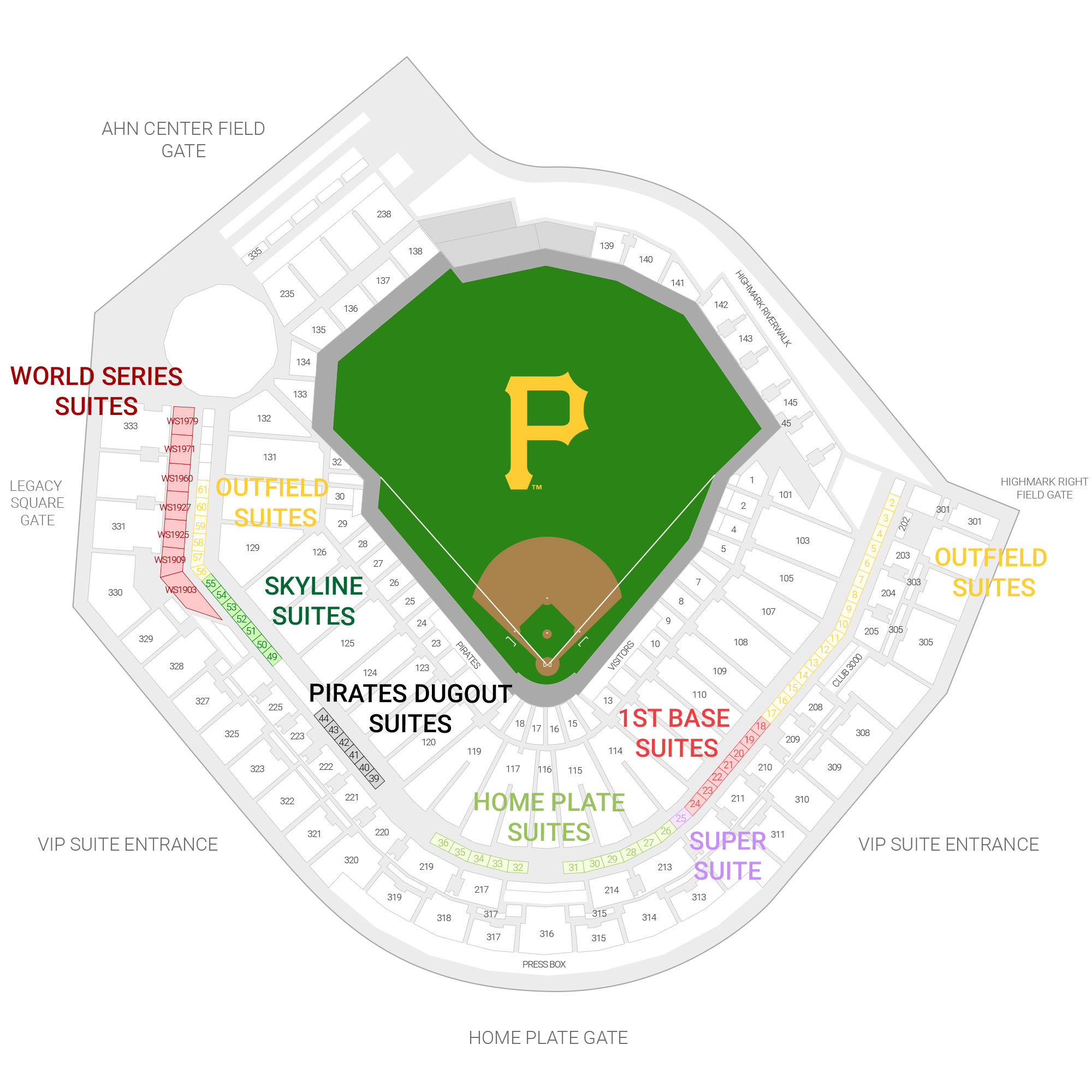PNC Park / Pittsburgh Pirates Suite Map and Seating Chart