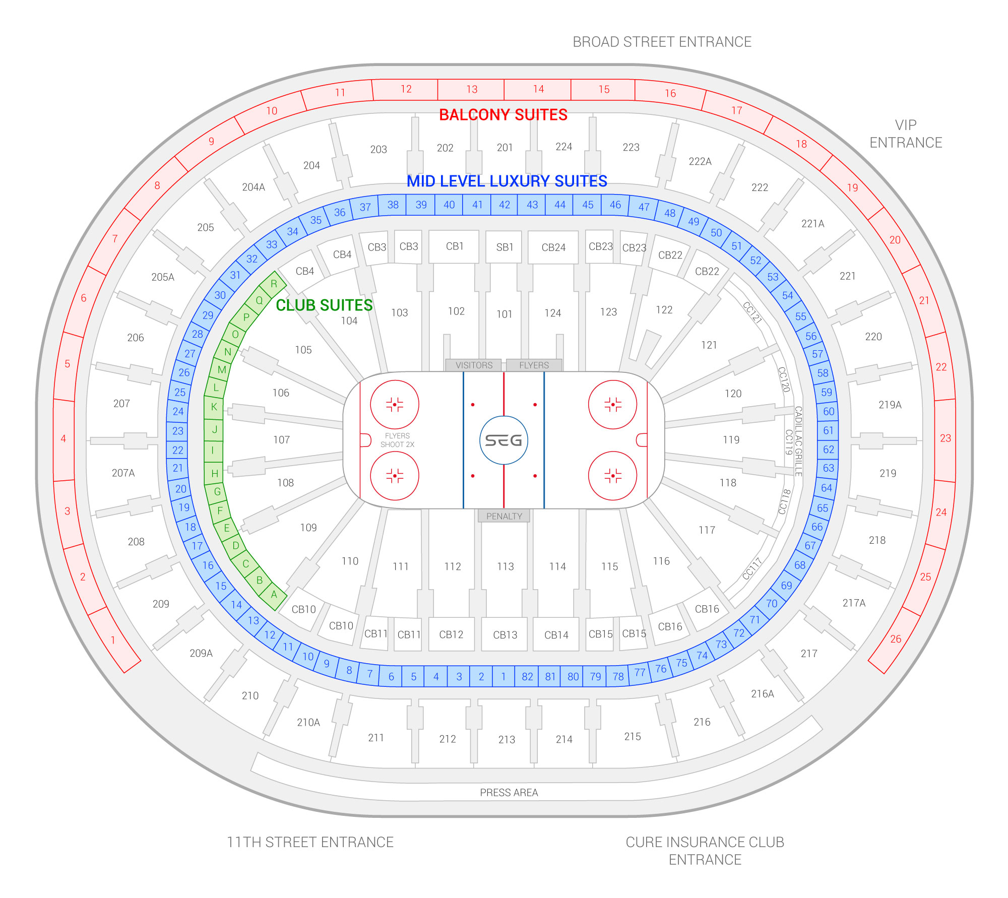 Wells Fargo Center / Philadelphia Flyers Suite Map and Seating Chart