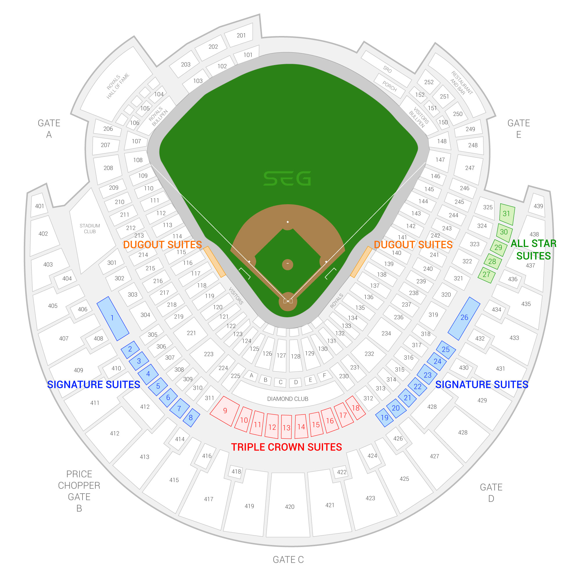 Kauffman Stadium / Kansas City Royals Suite Map and Seating Chart