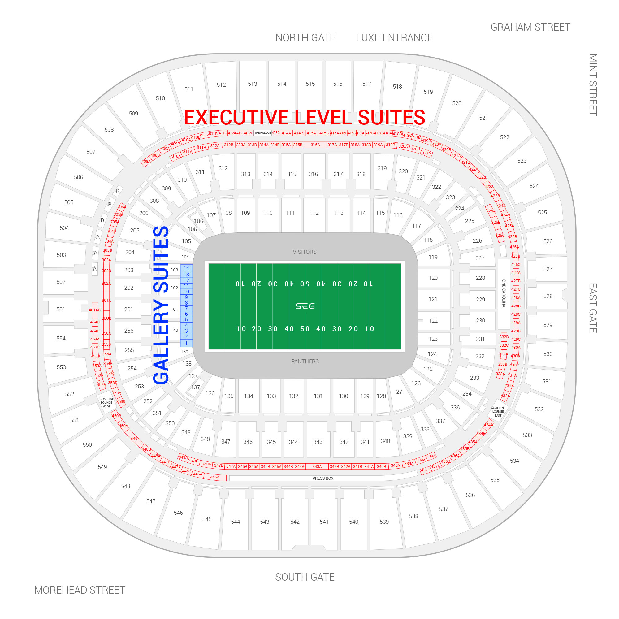 Bank of America Stadium / Carolina Panthers Suite Map and Seating Chart