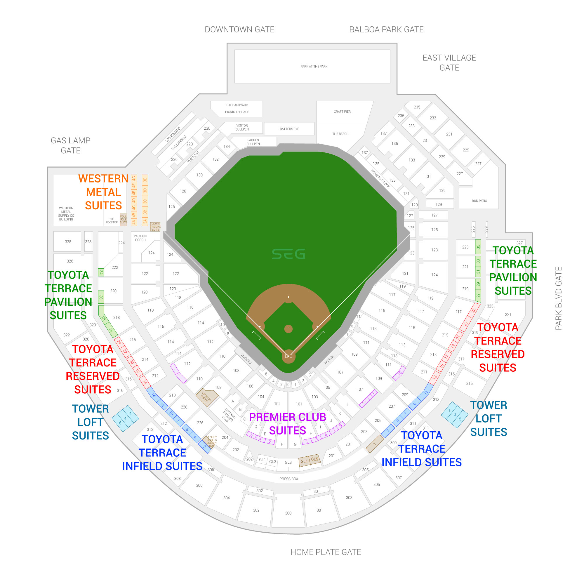 Petco Park / San Diego Padres Suite Map and Seating Chart