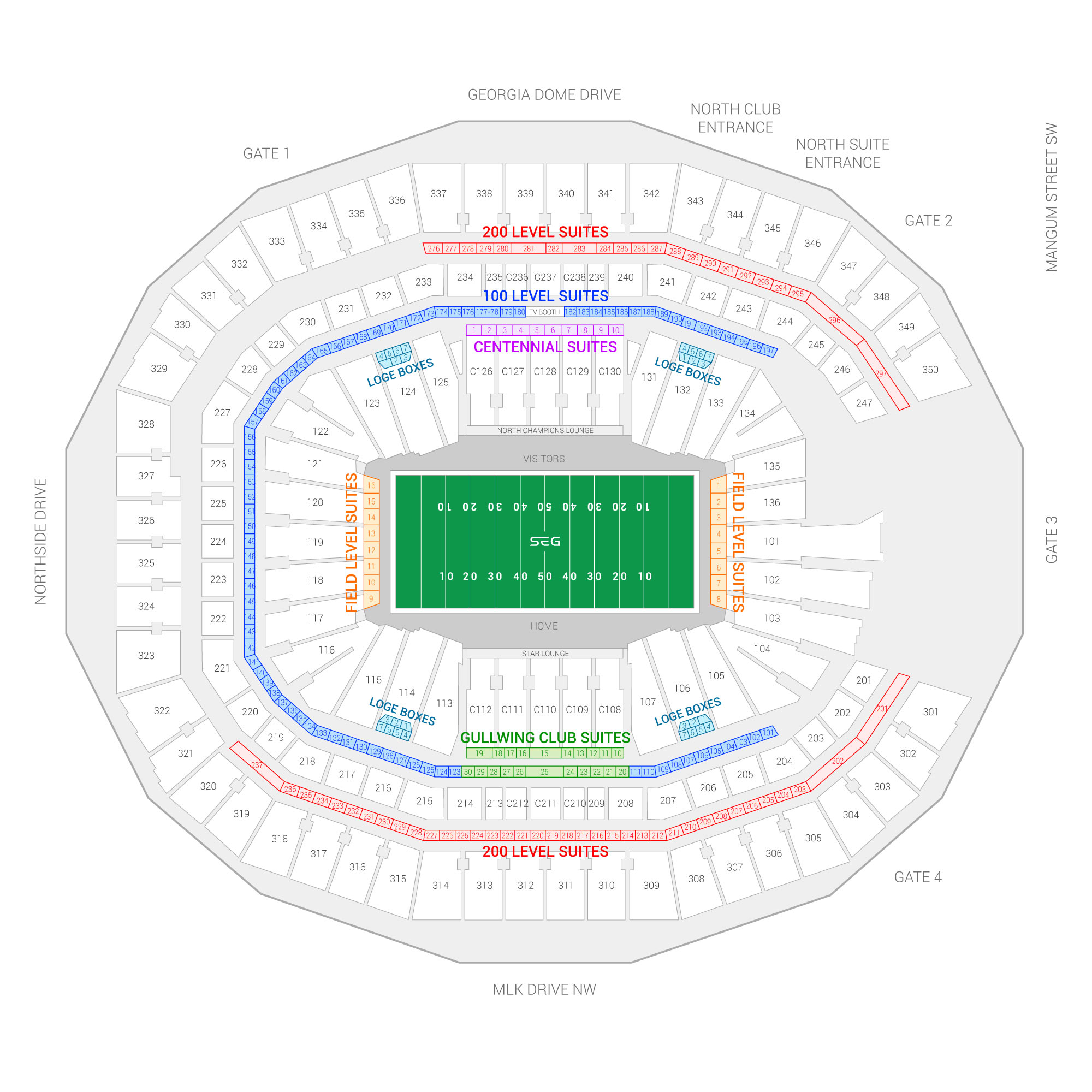 Mercedes-Benz Stadium / Chick-fil-A Peach Bowl Suite Map and Seating Chart