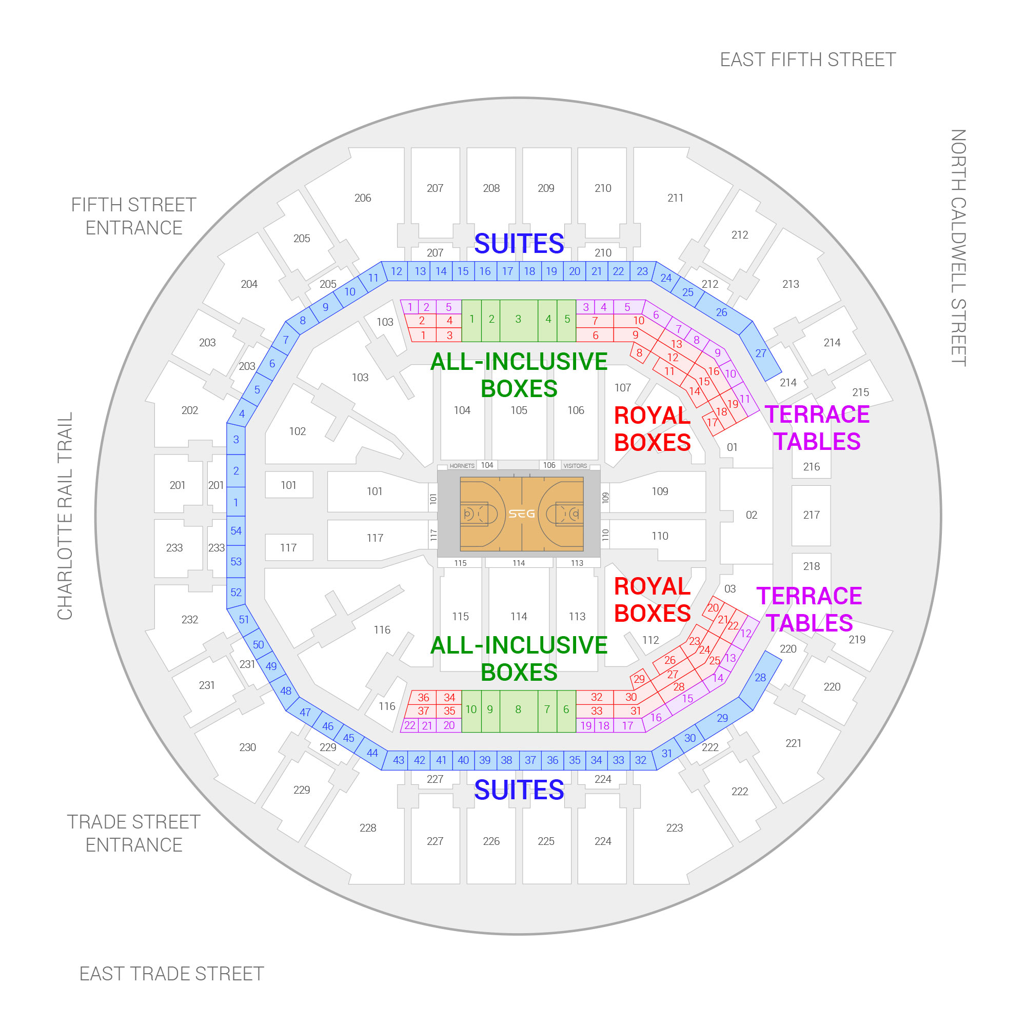 Spectrum Center / Charlotte Hornets Suite Map and Seating Chart