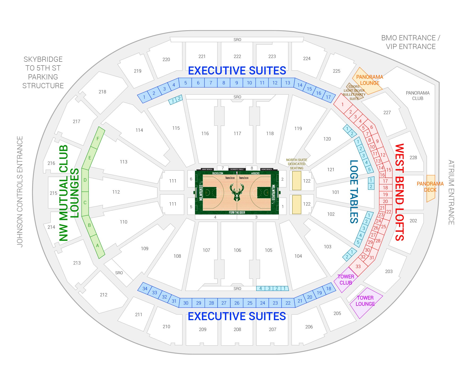 Fiserv Forum / Milwaukee Bucks Suite Map and Seating Chart