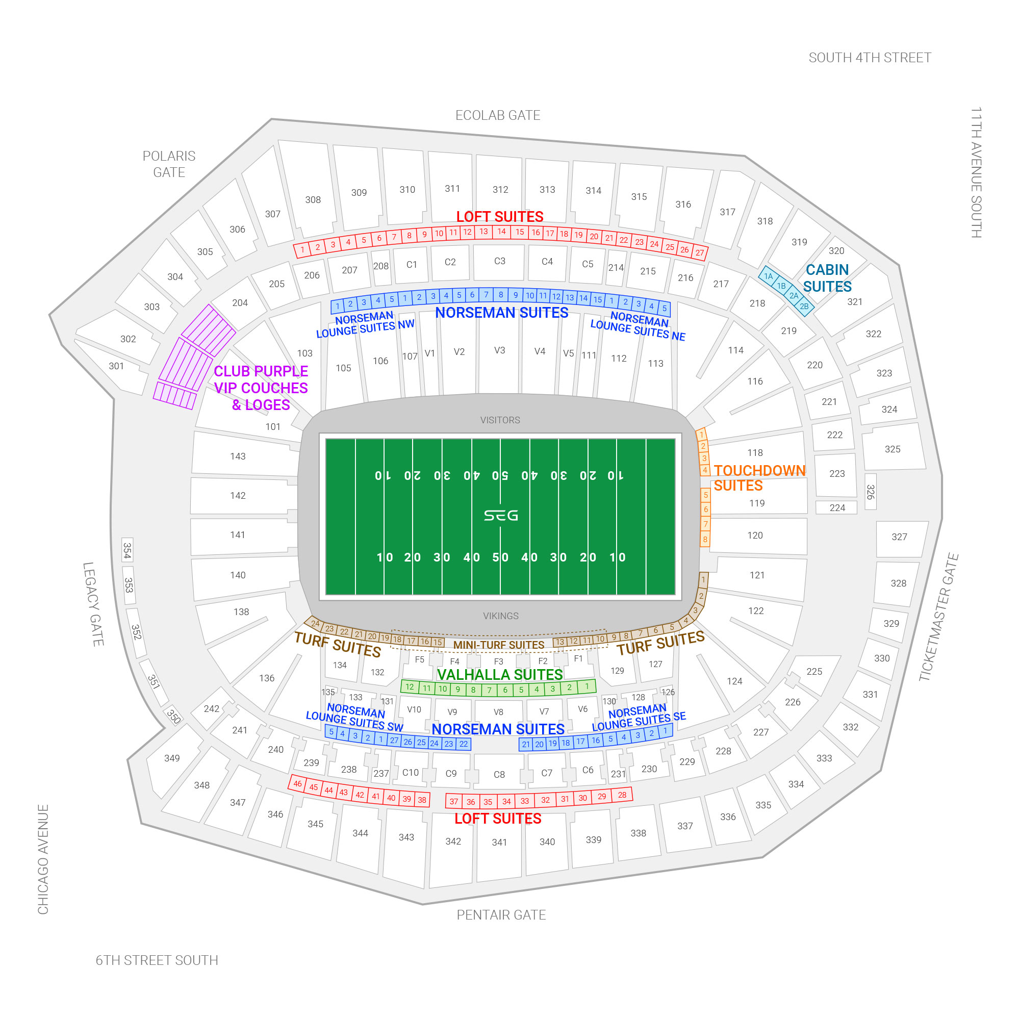 U.S. Bank Stadium / Minnesota Vikings Suite Map and Seating Chart