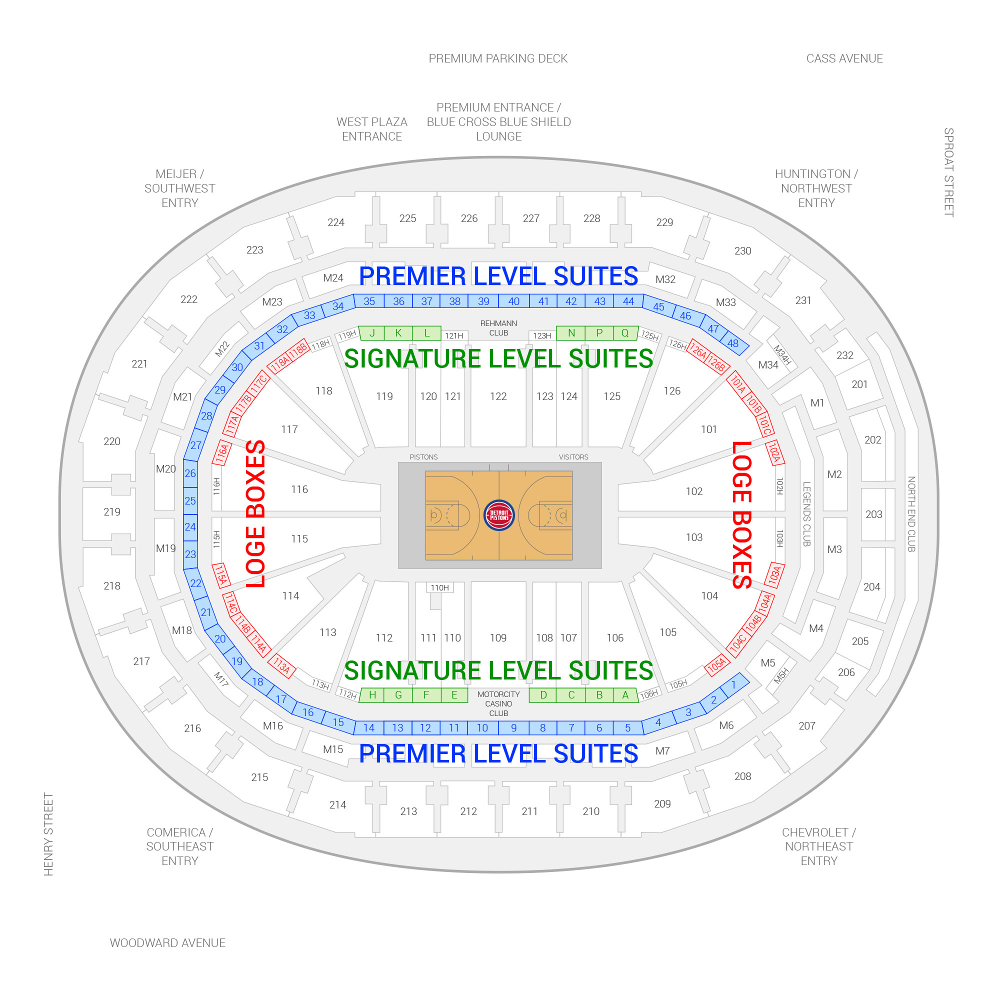 Little Caesars Arena / Detroit Pistons Suite Map and Seating Chart