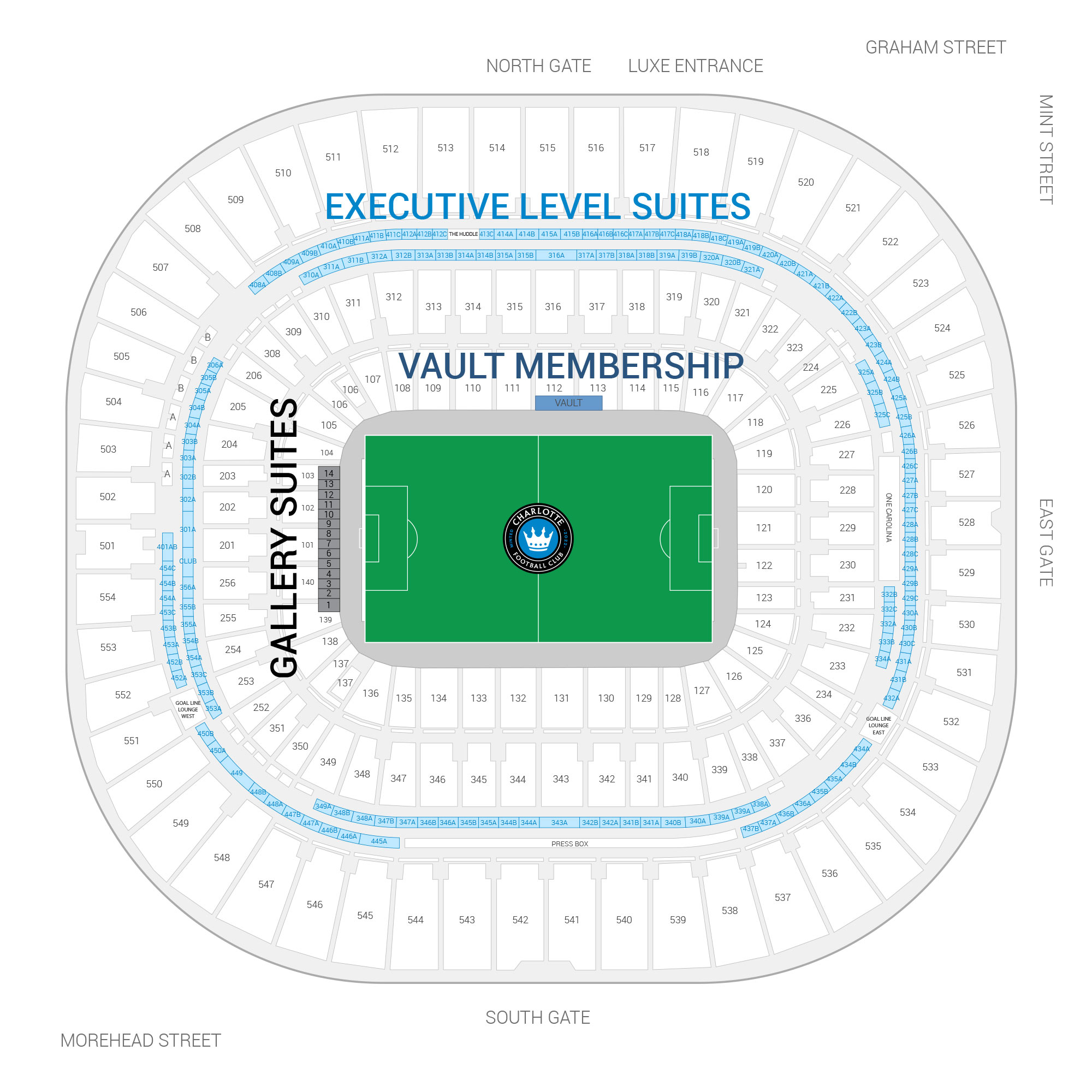 Bank of America Stadium / Charlotte FC Suite Map and Seating Chart